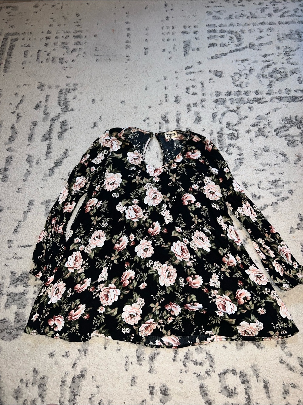 Show Me Your Mumu Black Tunic Blouse with Pink Rose Print